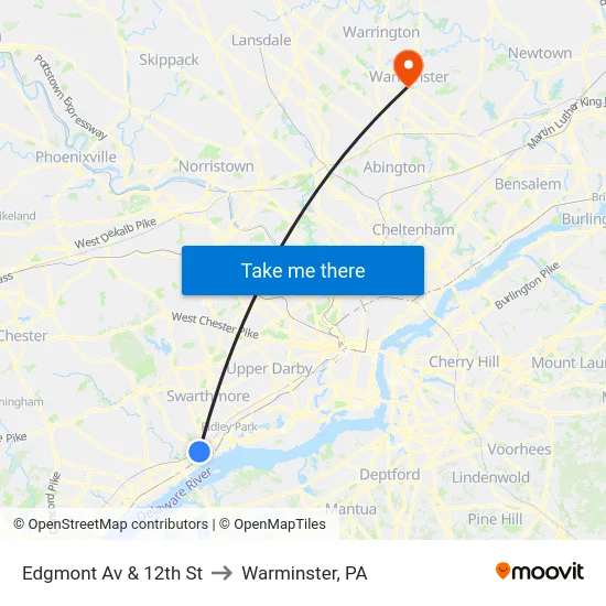 Edgmont Av & 12th St to Warminster, PA map
