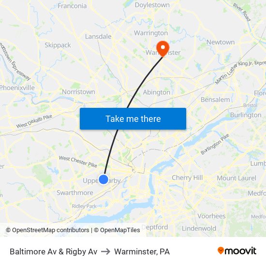 Baltimore Av & Rigby Av to Warminster, PA map