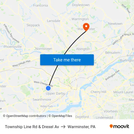 Township Line Rd & Drexel Av to Warminster, PA map