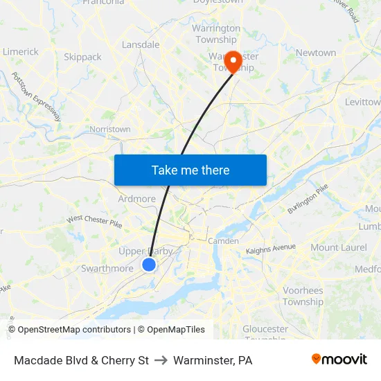 Macdade Blvd & Cherry St to Warminster, PA map