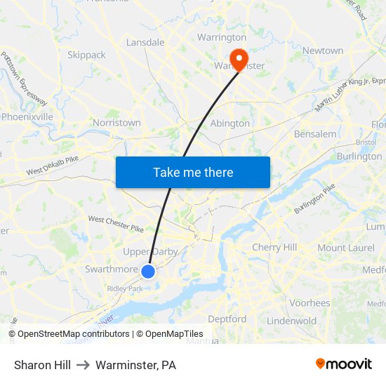 Sharon Hill to Warminster, PA map