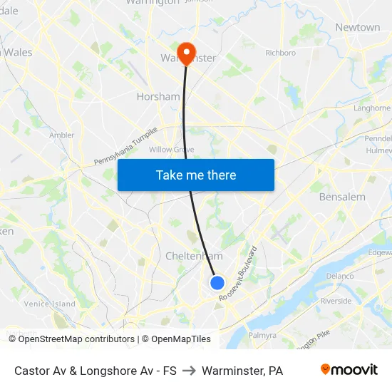 Castor Av & Longshore Av - FS to Warminster, PA map