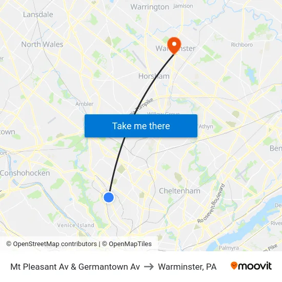 Mt Pleasant Av & Germantown Av to Warminster, PA map