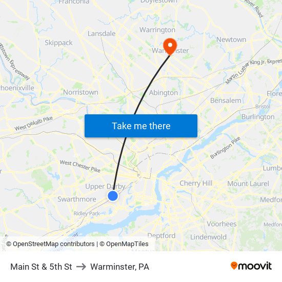 Main St & 5th St to Warminster, PA map