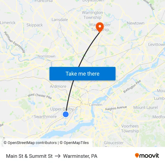 Main St & Summit St to Warminster, PA map