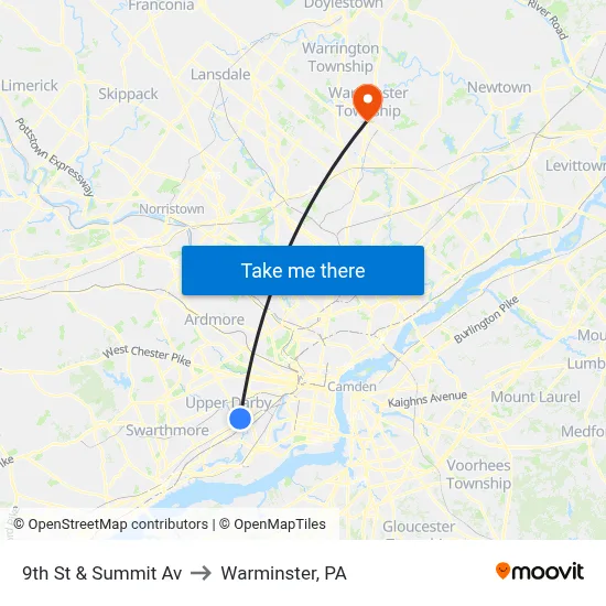 9th St & Summit Av to Warminster, PA map