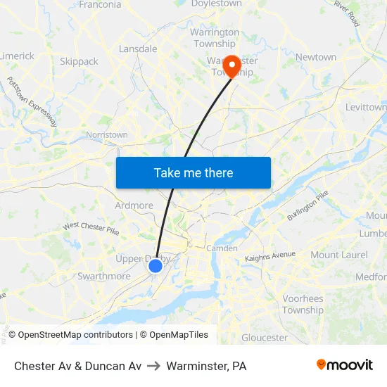 Chester Av & Duncan Av to Warminster, PA map