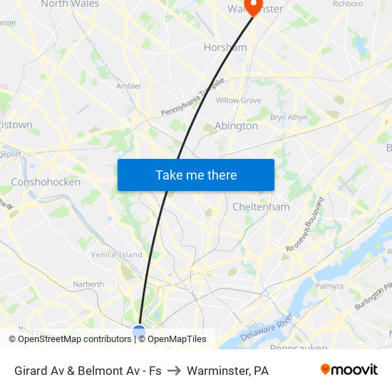 Girard Av & Belmont Av - Fs to Warminster, PA map