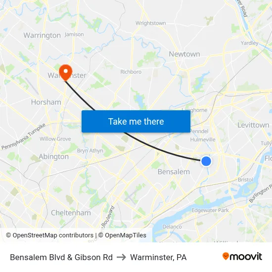 Bensalem Blvd & Gibson Rd to Warminster, PA map