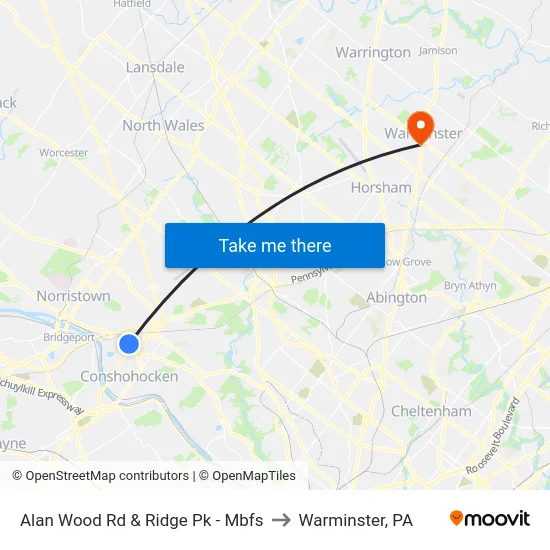 Alan Wood Rd & Ridge Pk - Mbfs to Warminster, PA map