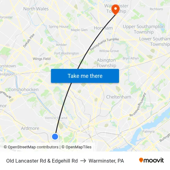 Old Lancaster Rd & Edgehill Rd to Warminster, PA map