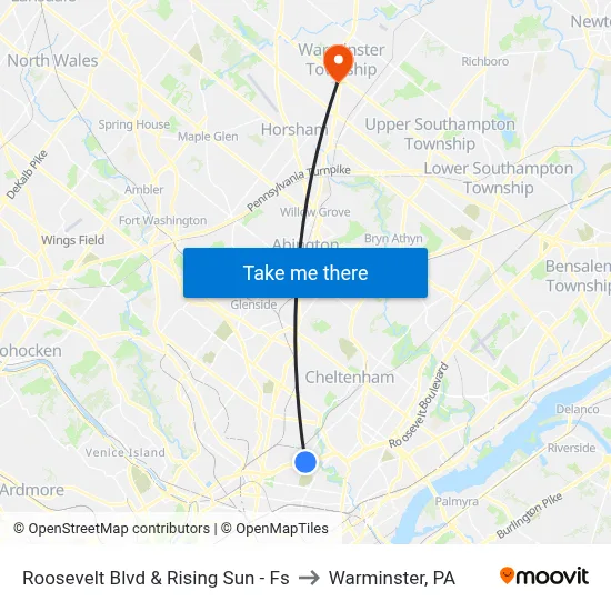 Roosevelt Blvd & Rising Sun - Fs to Warminster, PA map