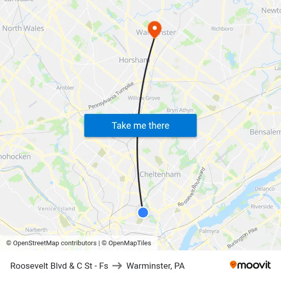 Roosevelt Blvd & C St - Fs to Warminster, PA map