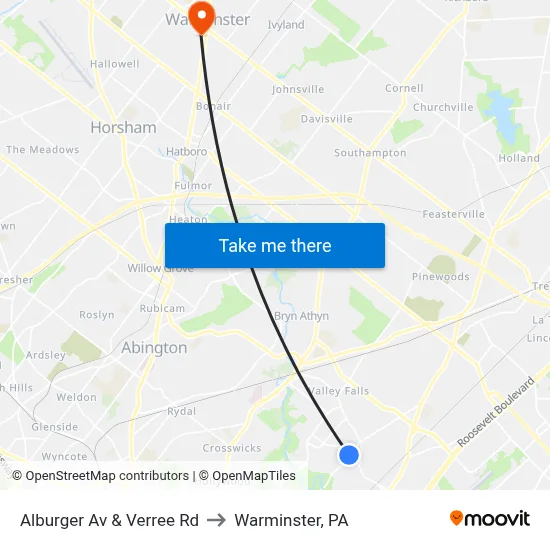 Alburger Av & Verree Rd to Warminster, PA map