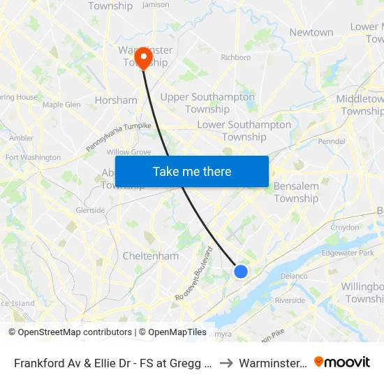 Frankford Av & Ellie Dr - FS at Gregg St Loop to Warminster, PA map