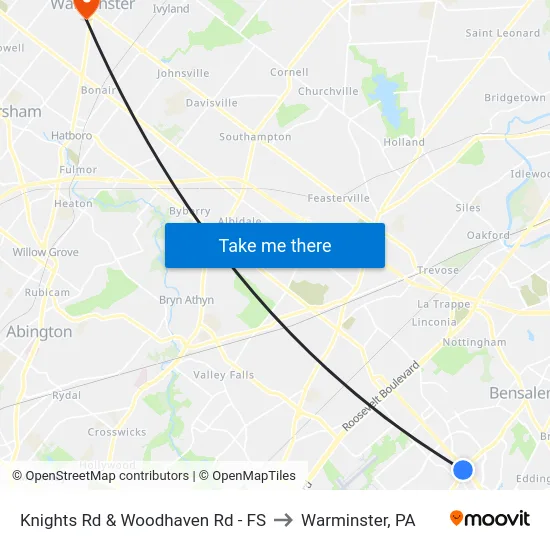 Knights Rd & Woodhaven Rd - FS to Warminster, PA map