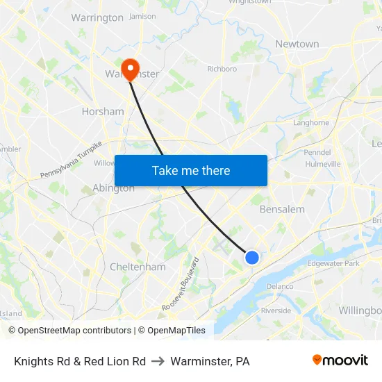 Knights Rd & Red Lion Rd to Warminster, PA map