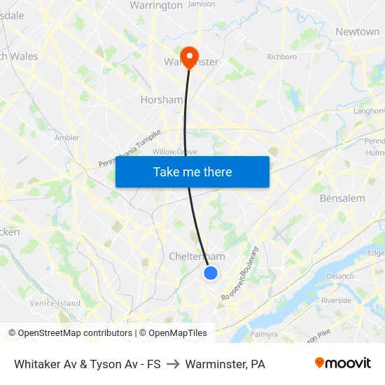 Whitaker Av & Tyson Av - FS to Warminster, PA map
