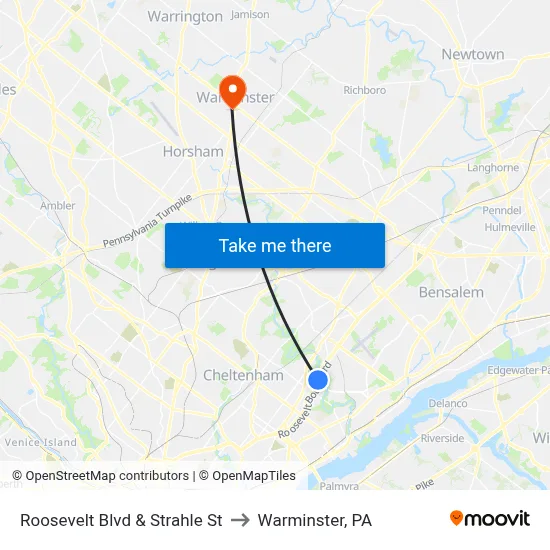 Roosevelt Blvd & Strahle St to Warminster, PA map