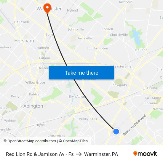 Red Lion Rd & Jamison Av - Fs to Warminster, PA map