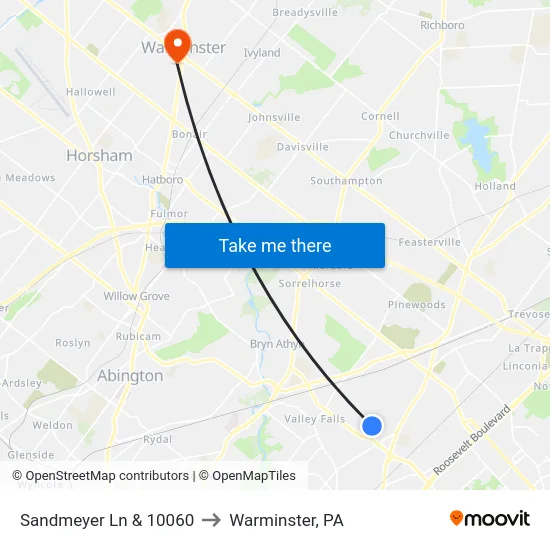 Sandmeyer Ln & 10060 to Warminster, PA map