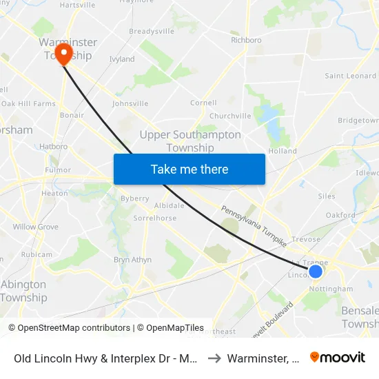 Old Lincoln Hwy & Interplex Dr - Mbfs to Warminster, PA map