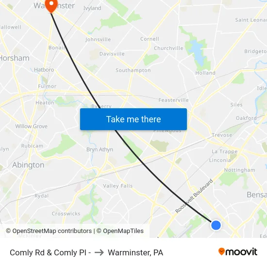 Comly Rd & Comly Pl - to Warminster, PA map