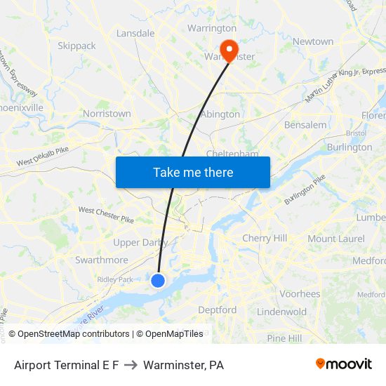 Airport Terminal E F to Warminster, PA map