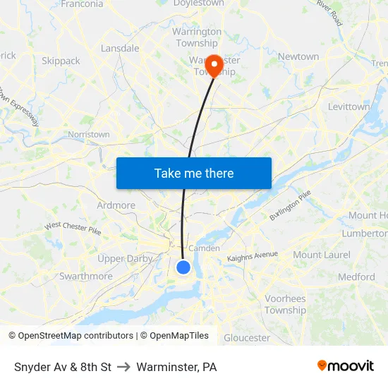 Snyder Av & 8th St to Warminster, PA map