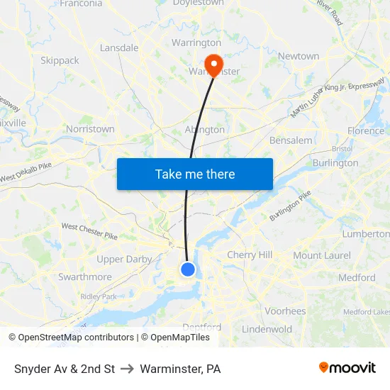 Snyder Av & 2nd St to Warminster, PA map