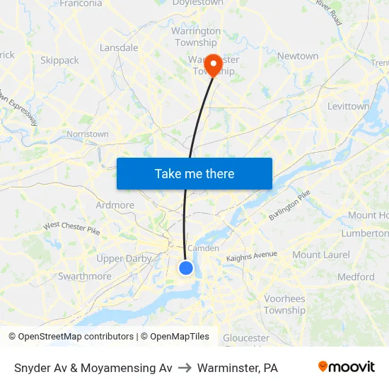 Snyder Av & Moyamensing Av to Warminster, PA map