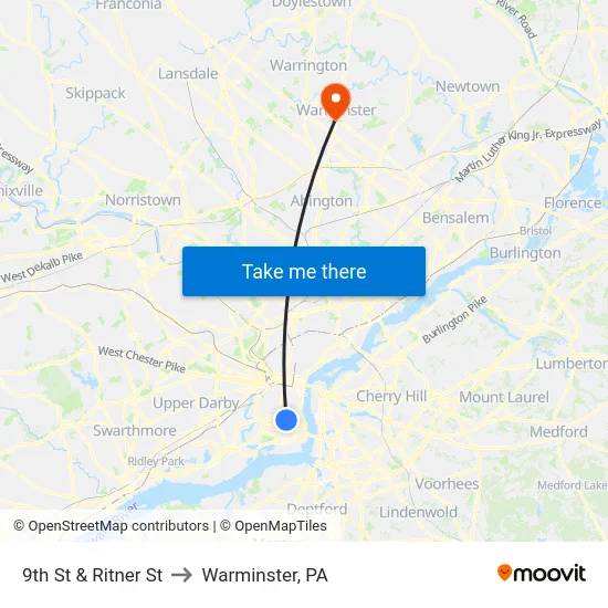 9th St & Ritner St to Warminster, PA map