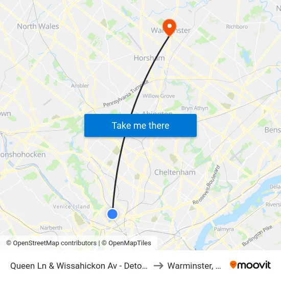 Queen Ln & Wissahickon Av - Detour to Warminster, PA map