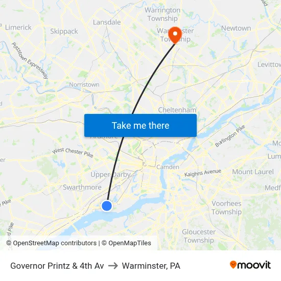 Governor Printz & 4th Av to Warminster, PA map