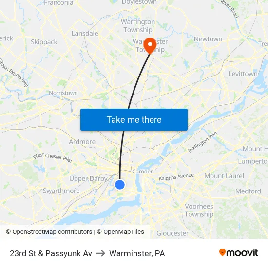 23rd St & Passyunk Av to Warminster, PA map