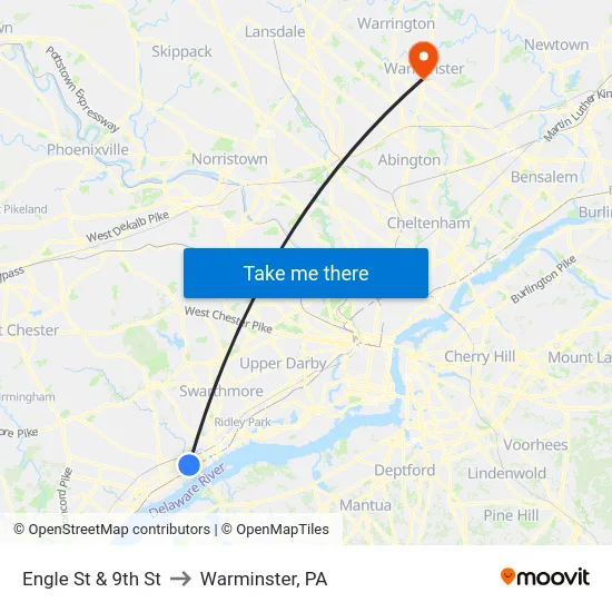Engle St & 9th St to Warminster, PA map