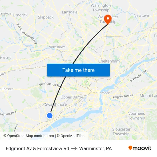 Edgmont Av & Forrestview Rd to Warminster, PA map