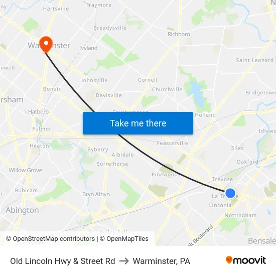 Old Lincoln Hwy & Street Rd to Warminster, PA map