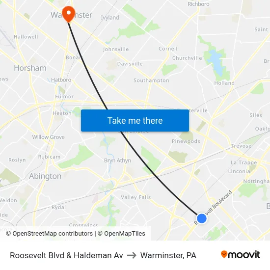 Roosevelt Blvd & Haldeman Av to Warminster, PA map