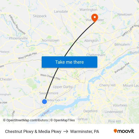 Chestnut Pkwy & Media Pkwy to Warminster, PA map