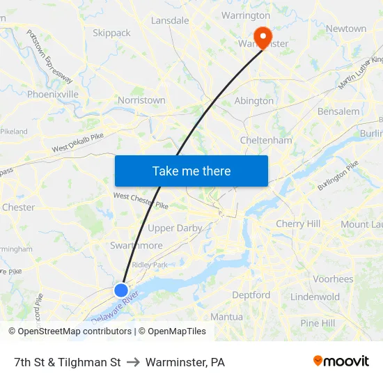 7th St & Tilghman St to Warminster, PA map