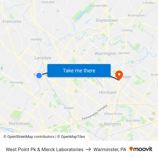 West Point Pk & Merck Laboratories to Warminster, PA map