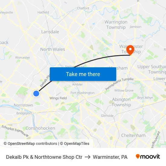Dekalb Pk & Northtowne Shop Ctr to Warminster, PA map