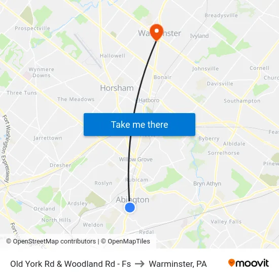 Old York Rd & Woodland Rd - Fs to Warminster, PA map