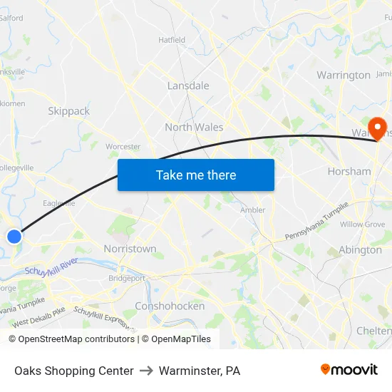 Oaks Shopping Center to Warminster, PA map