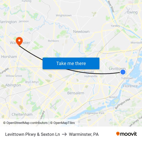 Levittown Pkwy & Sexton Ln to Warminster, PA map