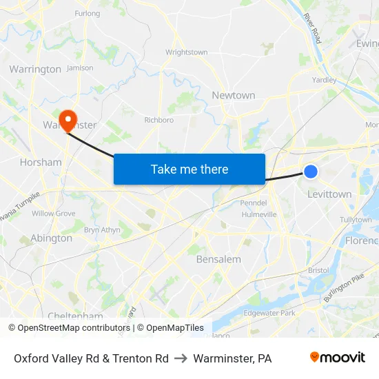 Oxford Valley Rd & Trenton Rd to Warminster, PA map