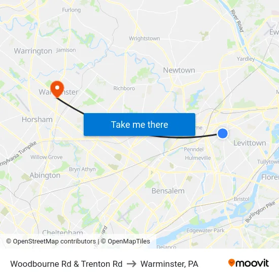 Woodbourne Rd & Trenton Rd to Warminster, PA map