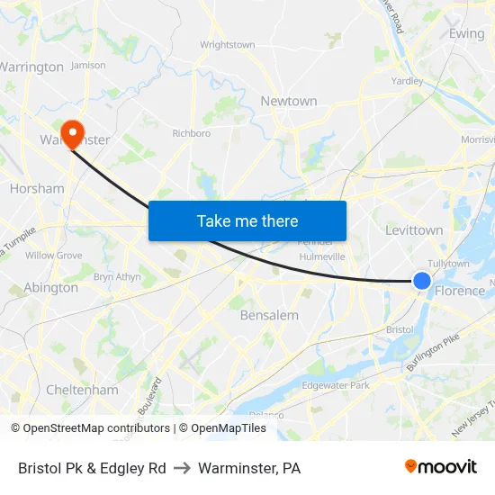 Bristol Pk & Edgley Rd to Warminster, PA map