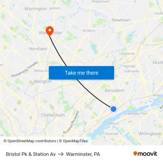 Bristol Pk & Station Av to Warminster, PA map